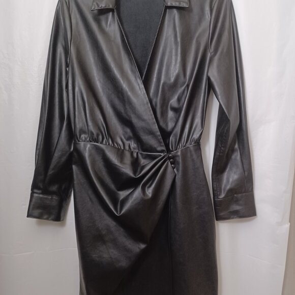 WOMEN'S ZARA FAUX LEATHER WRAP MINI DRESS - Picture 7 of 13